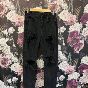 American Eagle Outfitters Black Distressed Jeans Size 2
